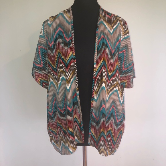 Chevron Boho Open Kimono Caftan Swim Coverup Top - Picture 2 of 5